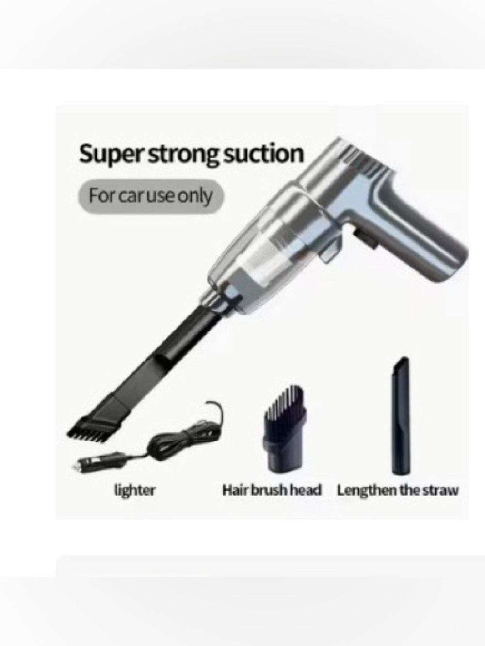 Silver Handheld Car Vacuum Cleaner - Powerful Suction